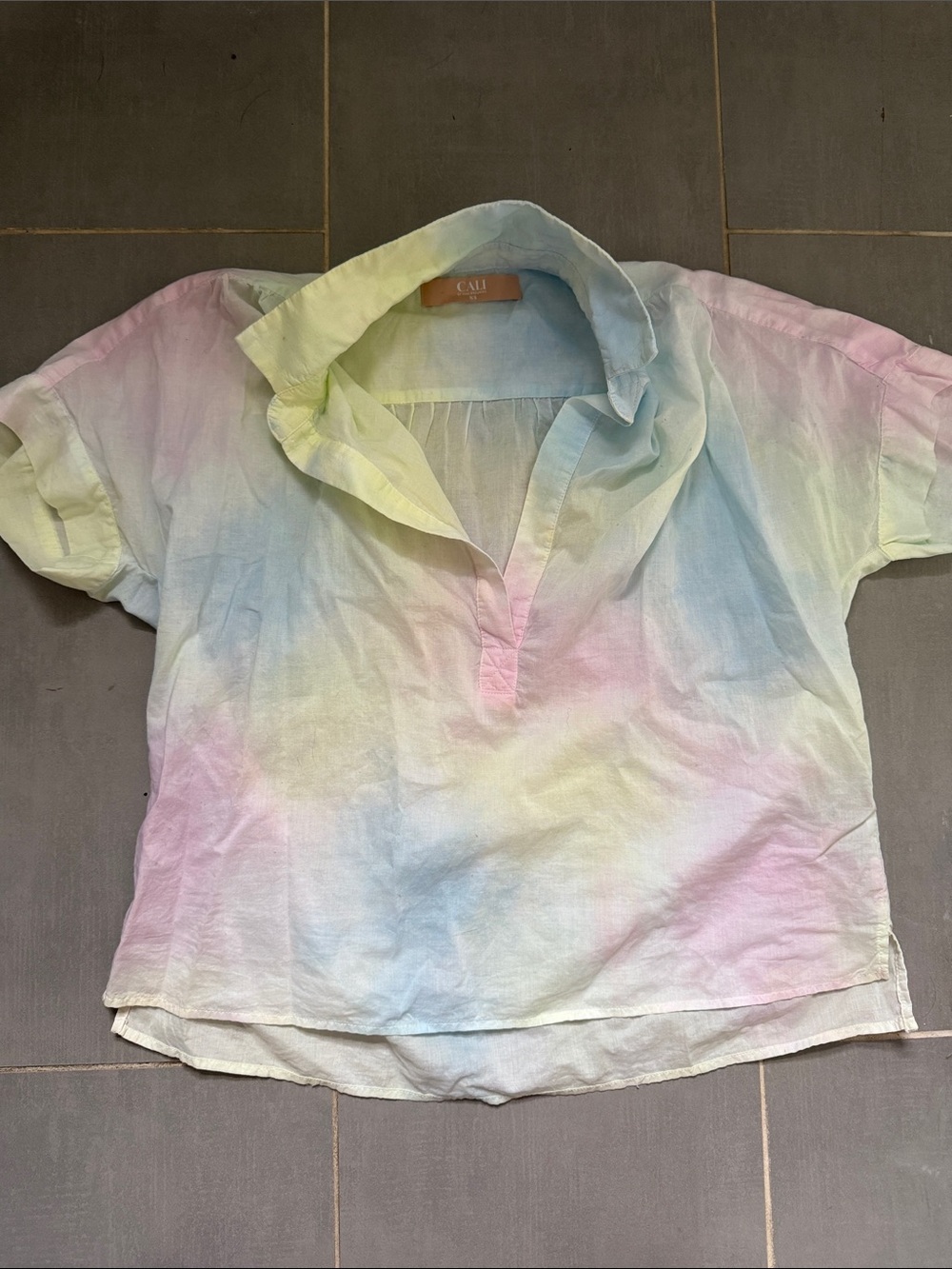 CALI Kids Pastel Tie-Dye Short Sleeve Collared Top - Multicolor